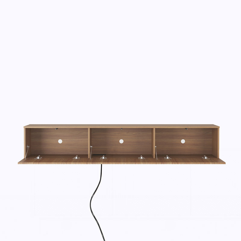 Meuble télé flottant fixé au mur avec 16 DEL de couleur, 11.8" H x 68.8" W x 11.8" D, Brown