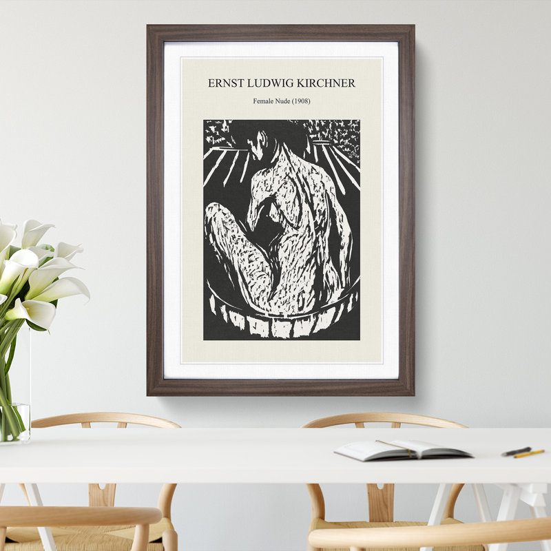 Female Nude by Ernst Ludwig Kirchner - Single Picture Frame Print, 36cm H x 27cm W x 2cm D, Walnut Framed