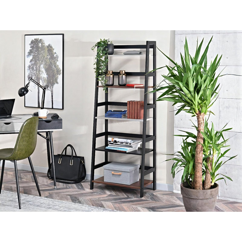 Faithlyn 162cm H x 64cm W Steel Etagere Bookcase, Black, Brown