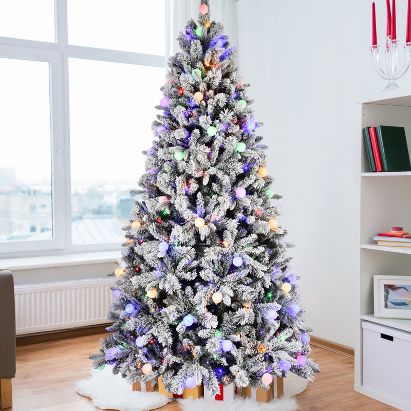Arbre de Noël floqué avec lumières colorées à DEL, 7.5'