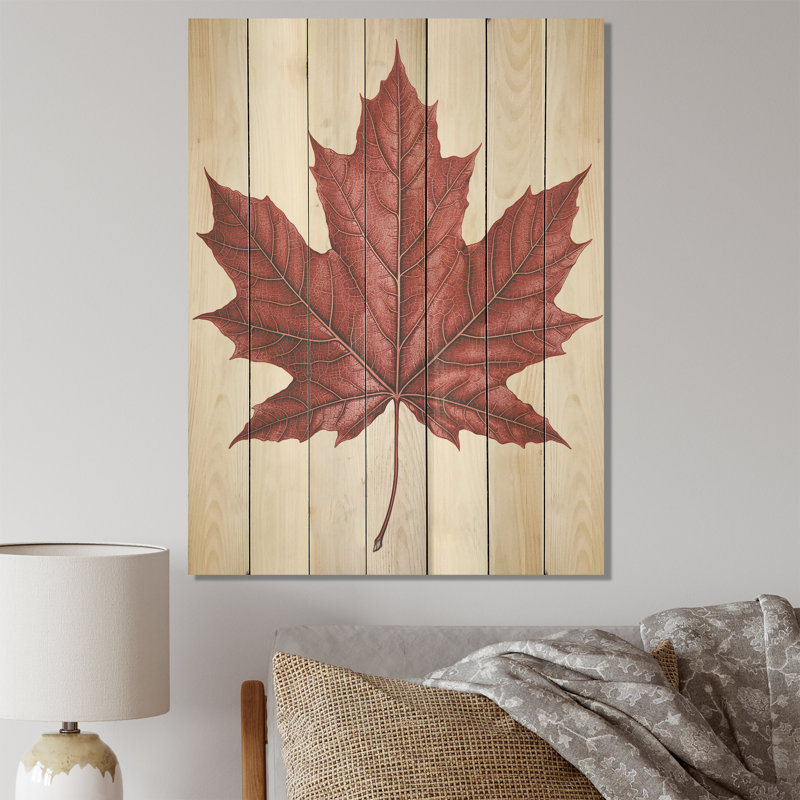 Red Maple Leaf Beauty II - érable sur bois, H 32 po x l 24 po