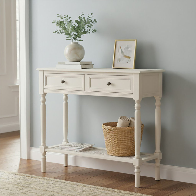 Nathen 91cm Solid Wood Top Console Table, White