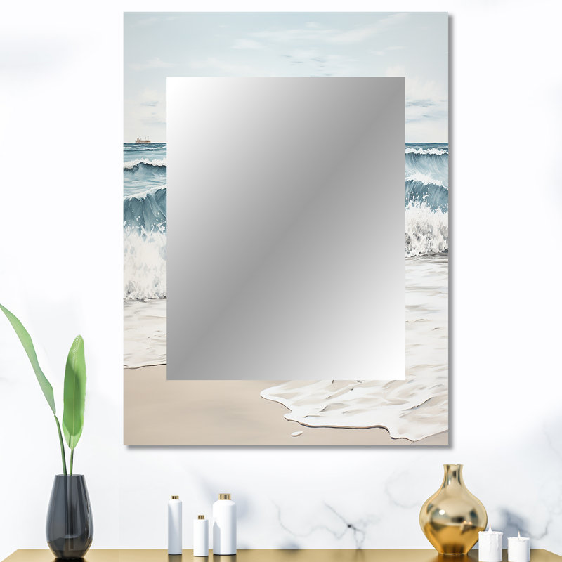 Plage minimalisme paysage III - miroir mural unique plage, miroir gris, impression d'art en métal, 40 po x 30 po