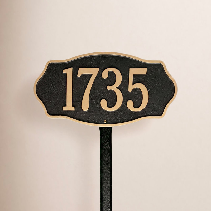 Hampshire 1-Line Lawn Address Sign, Black/Gold, Yes