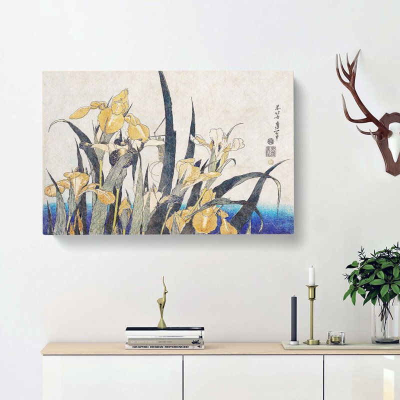 Grasshopper & Iris Flowers by Katsushika Hokusai - Wrapped Canvas Painting, 40cm H x 60cm W x 3cm D