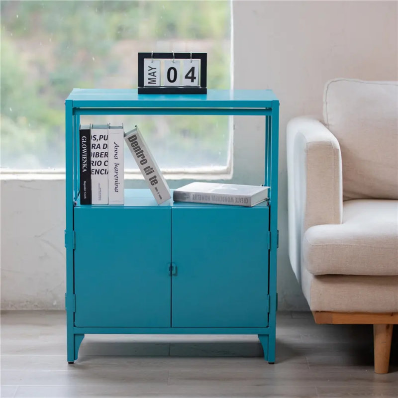 Armoire de rangement pliante en métal à roulettes, Bleu
