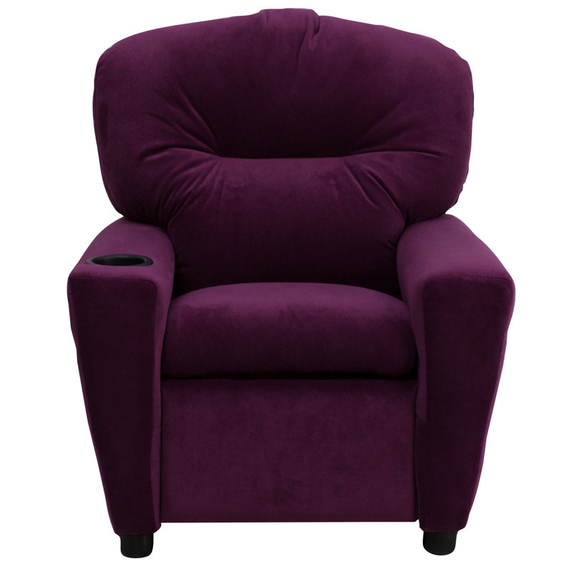 Contemporary Kids Recliner with Cup Holder, Microfiber - Purple