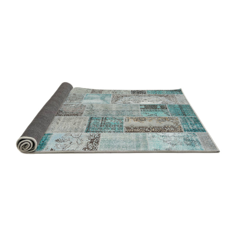 Tapis bleu/gris contemporain, Rond 4 pi