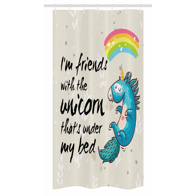 Cream and Blue Unicorn Fabric Shower Curtain with Hooks