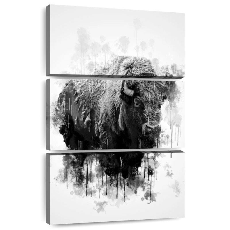Bison Brampt noir et blanc, H 74 po x l 48 po