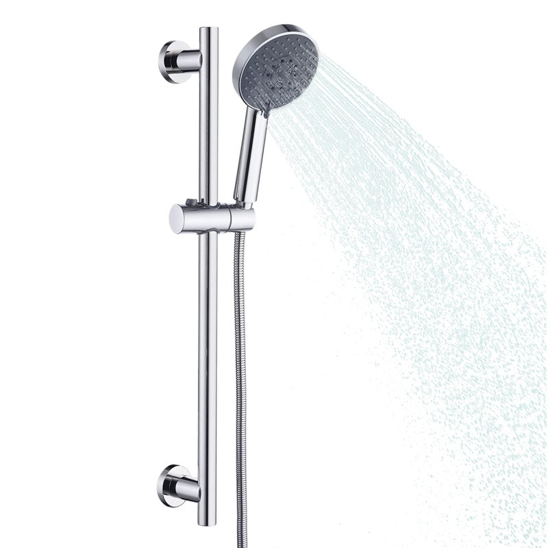 Adjustable Slide Bar Shower System – 5-Function Handheld Shower With Wall-Mounted Slide Bar & Hose, Chrome