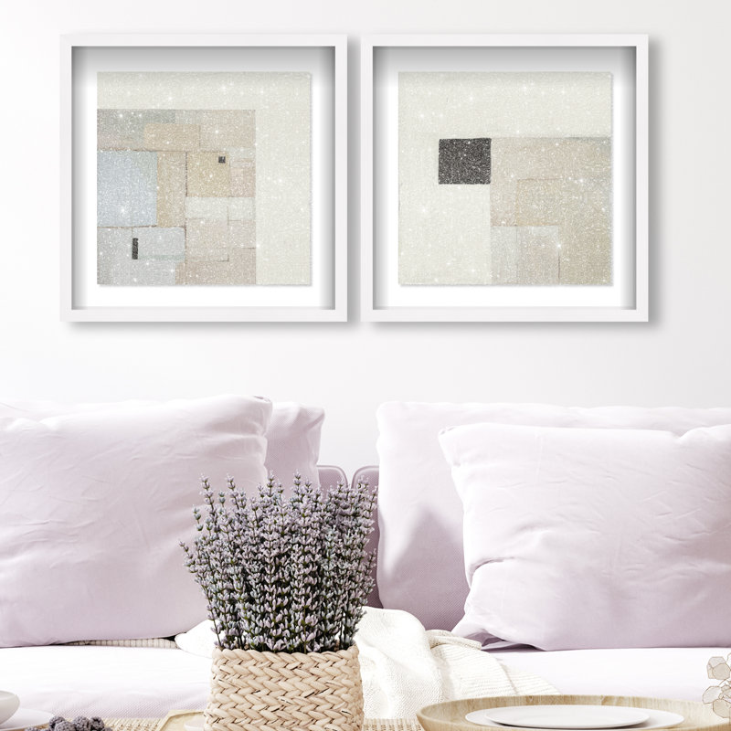 Soft Roughness Set Shadowbox Abstract Print by Oliver Gal, Black Frame, 12 x 12, 17.5"H x 17.5"W, White Shadowbox