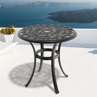 Table de jardin en fonte d'aluminium de 26,09 po - structure noire, trou de parasol, capacité de 14,45 lb, capacité de 160 lb, 4 sièges 26,09 po, assemblage facile