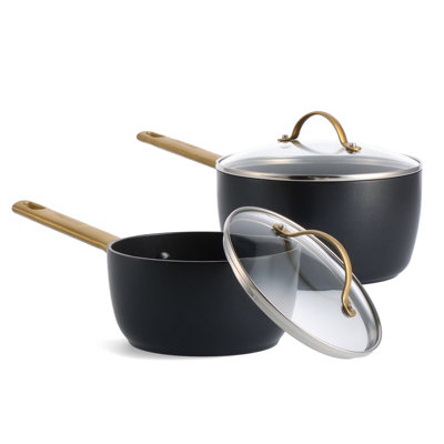 GreenPan Reserve Black Healthy Ceramic Nonstick Saucepan Set with Lids, 1.5qt and 3qt
