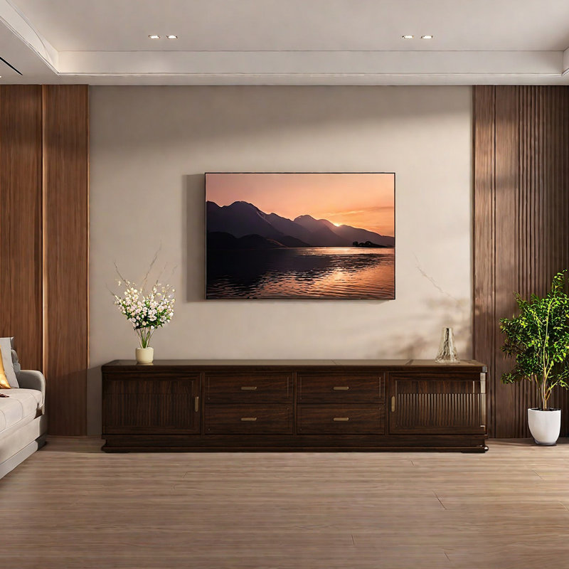 Meuble télé en bois massif Wujin, H 20,86 po x L 86,61 po x l 15,74 po