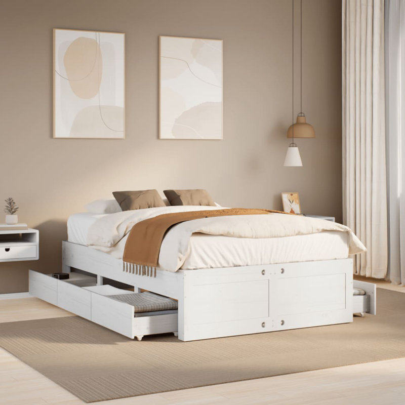 Lagarde Solid Wood Storage Bed, Double (4'6), White