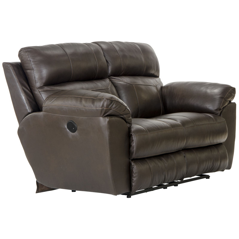 Causeuse inclinable en cuir Alonii, Similicuir chocolat, Électrique, H 42,5 po x l 90,5 po x P 42,5 po
