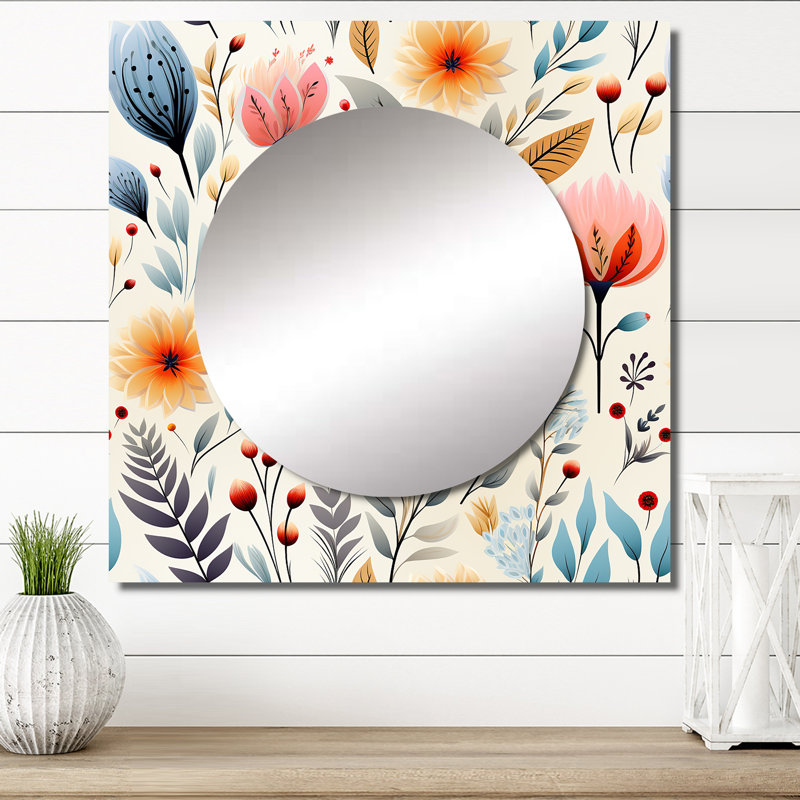Doux pastels décoratifs floraux - grand miroir mural carré bohémien et éclectique pour chambre à coucher, 23 po x 23 po