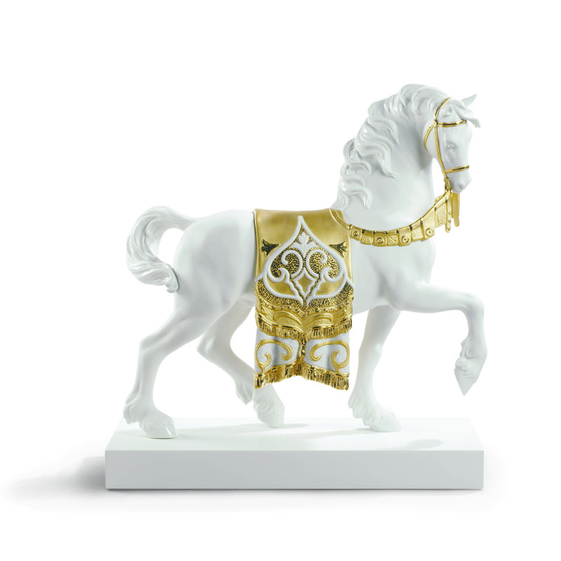 Regal Steed Figurine, Gold/White