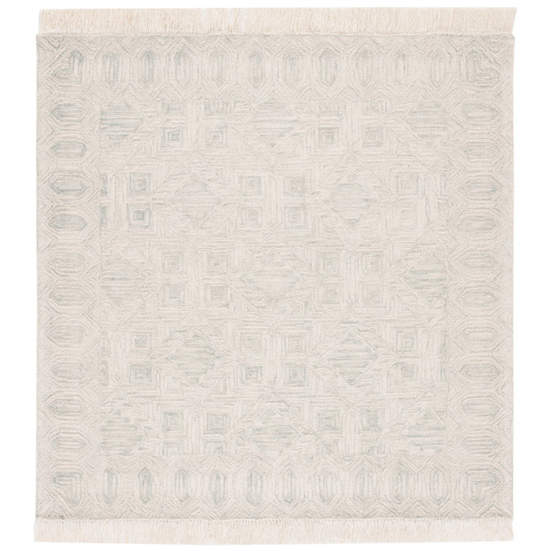 Hillyer Hand Woven Wool and Cotton Geometric Area Rug, Square 6'
