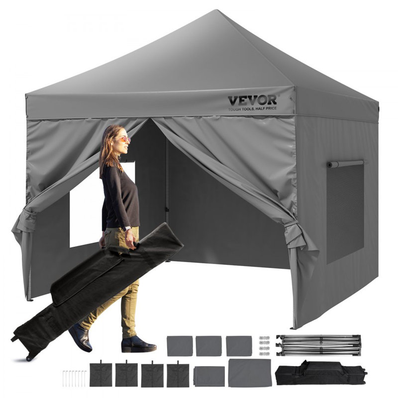 VEVOR 10x10 FT Gray Pop-Up Canopy Tent with Sidewalls