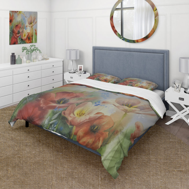 Red Microfiber Duvet Cover Set, Queen Duvet Cover + 2 Standard Shams