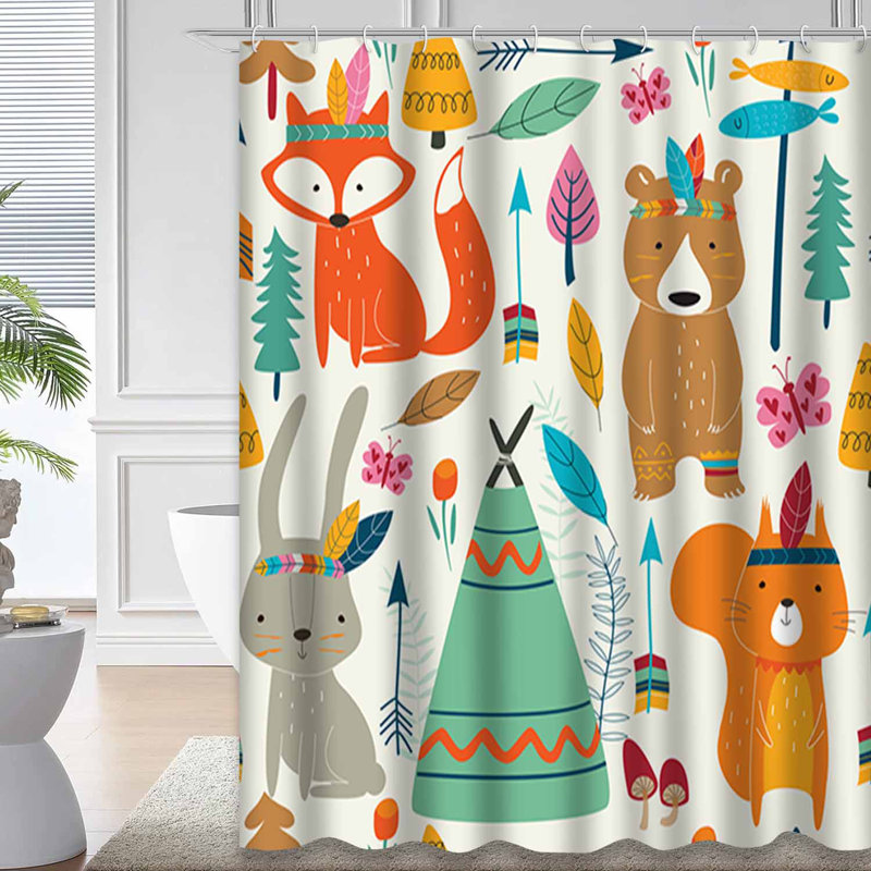 Mignon rideau de douche de bébé avec 12 crochets Woodland, L 72 po x l 84 po