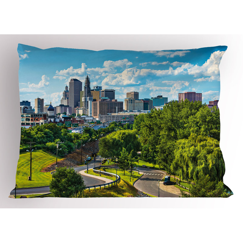 Ensemble de 2 taies décoratives Ambesonne États-Unis, ciel bleu, vert, Hartford, H 20 po x l 36 po