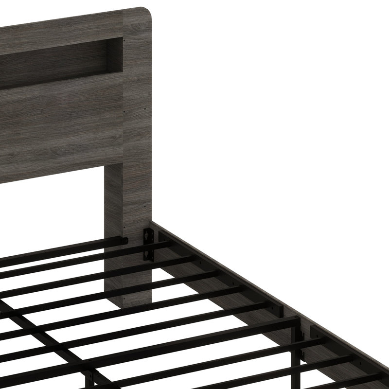 Structure de lit plateforme avec tête de lit à DEL avec rangement et 2 USB, grand rangement sous le lit, Très grand lit