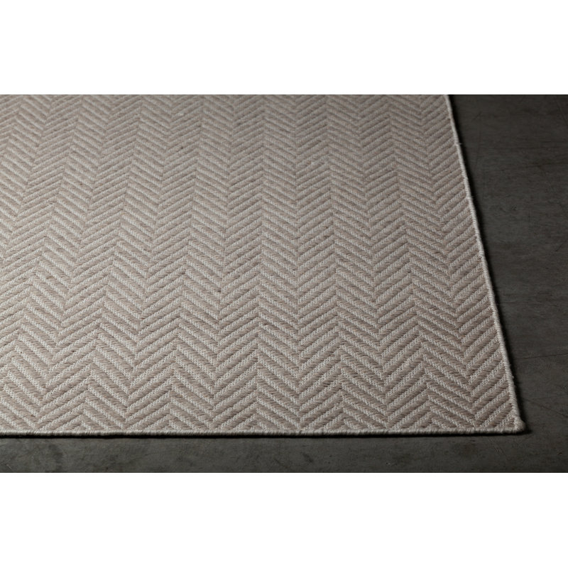 Tapis en laine et polyester à chevrons beige tissé à la main Schram, Rectangulaire 9 pi x 13 pi