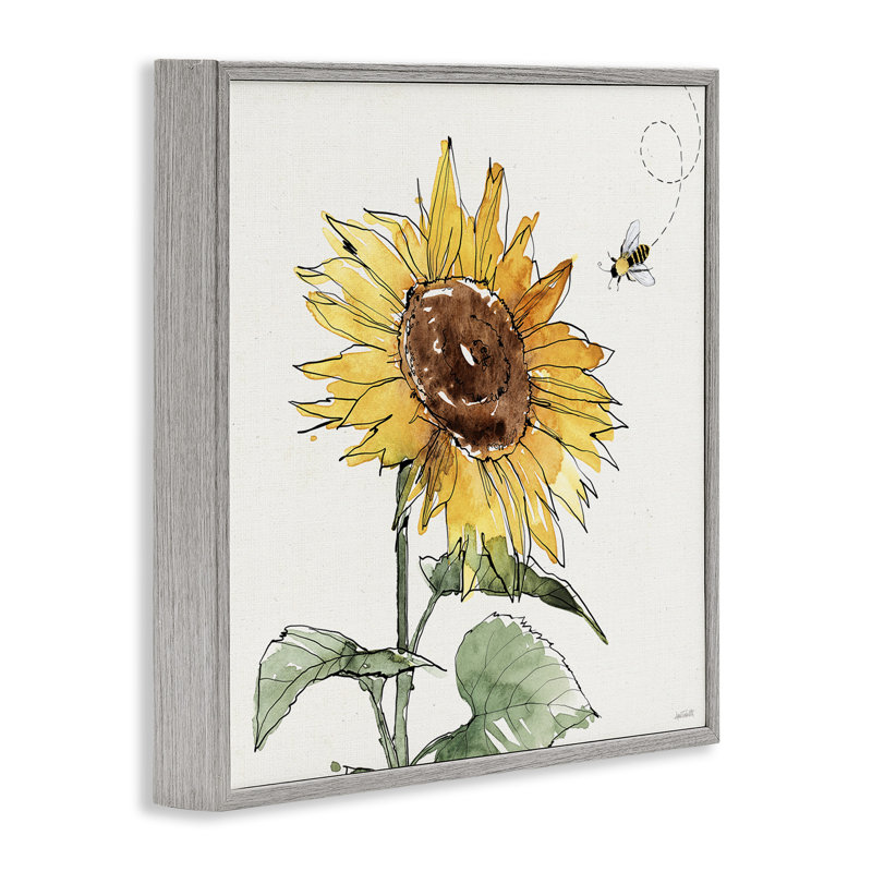 «Cheerful Sunflower Buzzing Bee» par Anne Tavoletti - Peinture sur bois, H 12 po x l 12 po x P 1,5 po