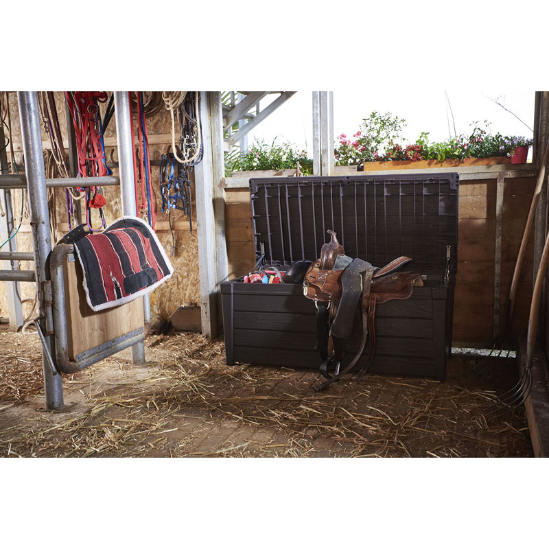 Keter Brightwood 120 Gallon Large Durable Outdoor Storage and Weather Resistant Resin Deck Box (Choose Color), Dark Brown