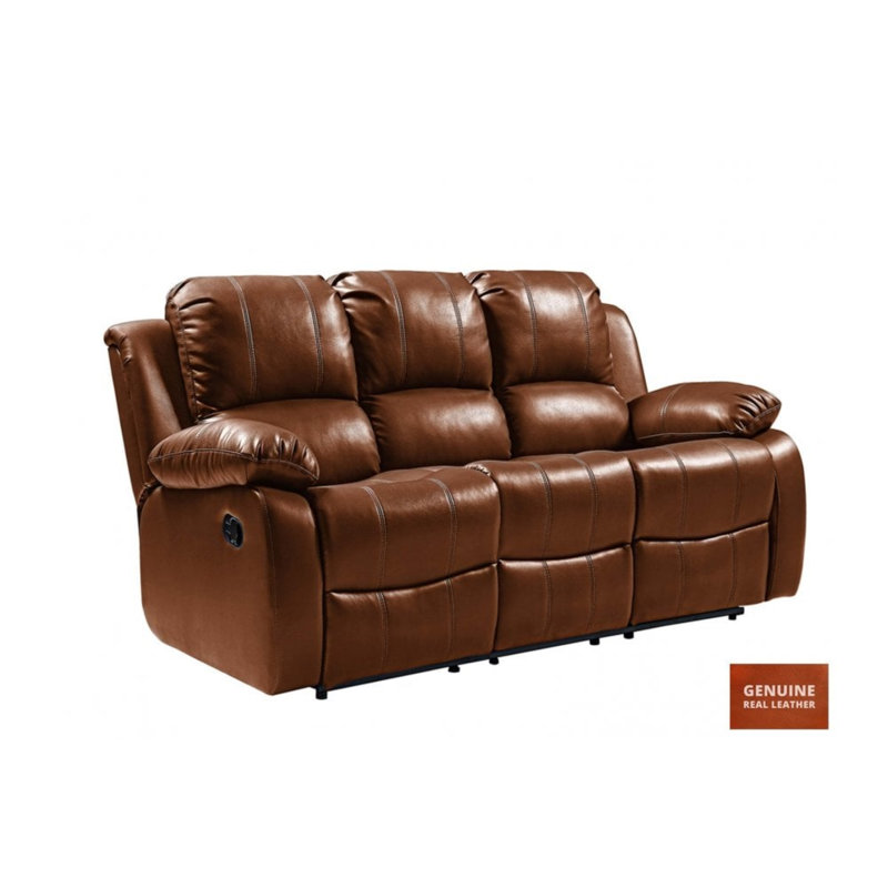 Arberie Reclining Sofa, Leather Match, Manual, Tan
