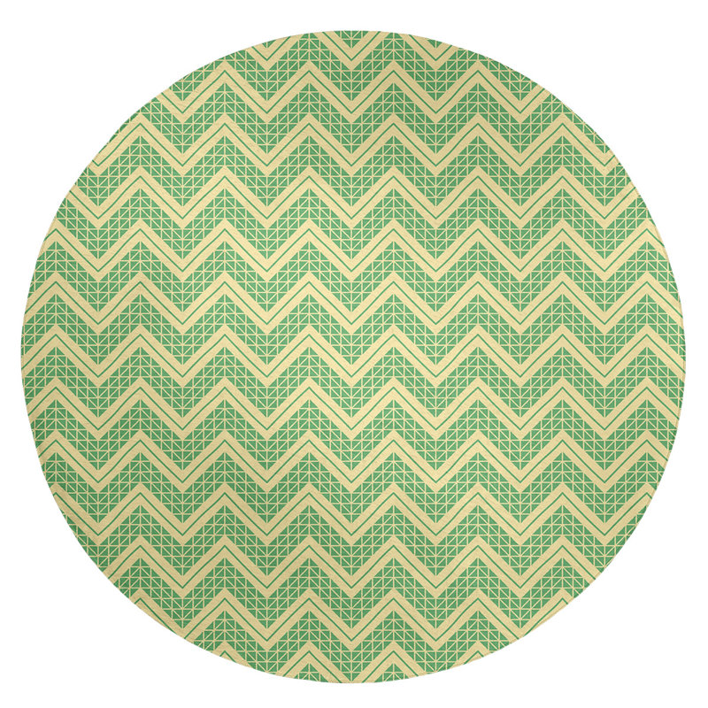 Tapis jaune / vert à motif de chevrons dessinés à la main, Rond 5 pi