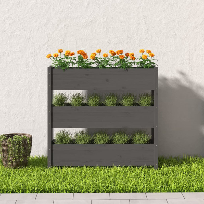 Kwanna Self-Watering Wood Raised Garden Bed, 104.5cm H x 112cm W x 25cm D, Grey