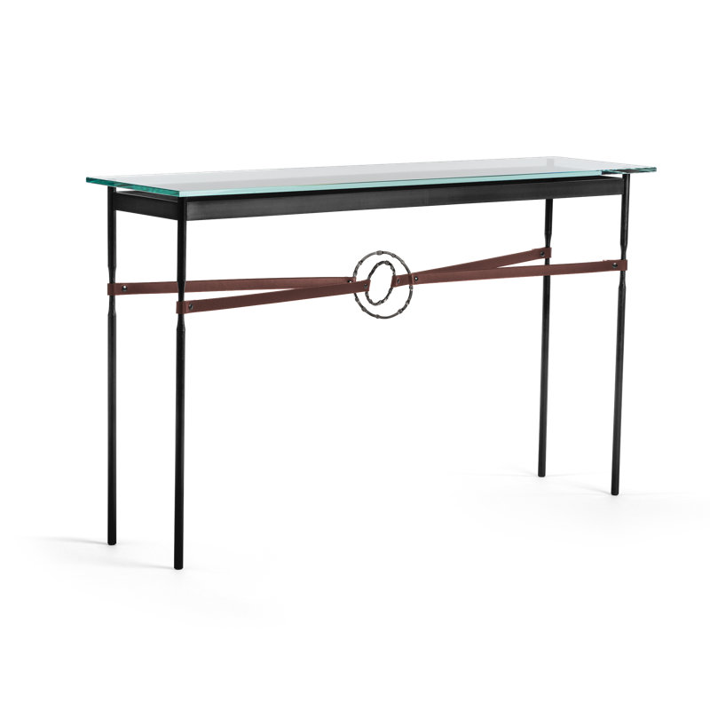 Equus 54" W Glass Top Console Table, Oil Rubbed Bronze, Bronze, British Brown Leather