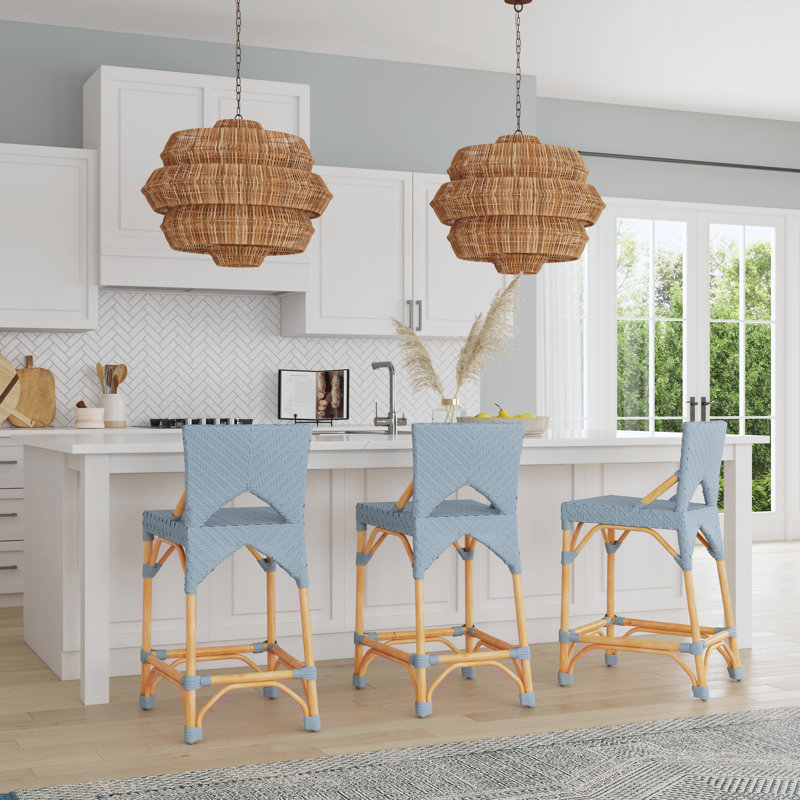 Creanly Rattan  Counter Stool, Blue