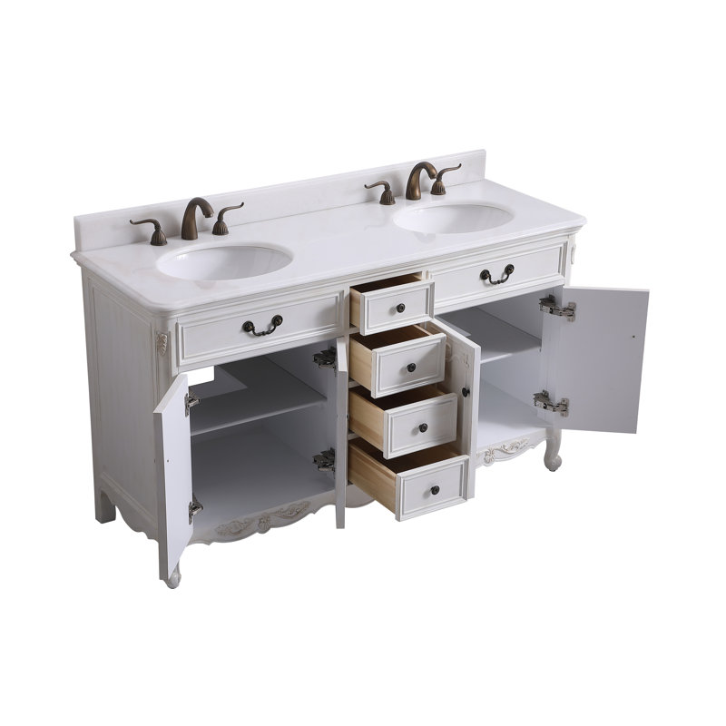 Angelique 60'' Double Bathroom Vanity with Top, White, White