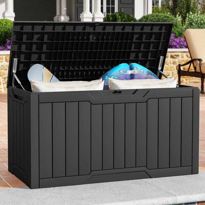 Quartey 100 Gallons Water Resistant Resin Lockable Deck Box, Black