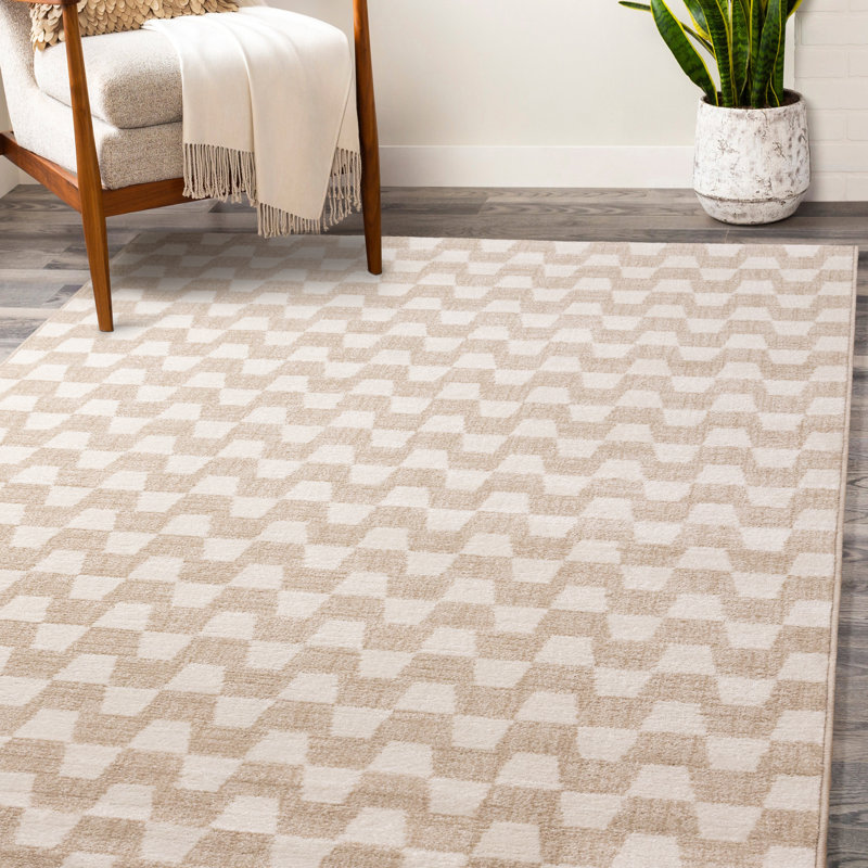 Charlanne Power Loomed Geometric Area Rug, Rectangle 5'3" x 7'7", Beige
