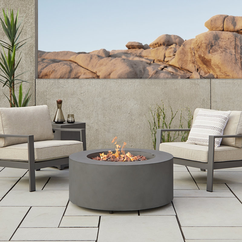 AEGEAN 36" Round Steel Propane or Natural Gas Fire Pit Table by Real Flame, Dark Gray