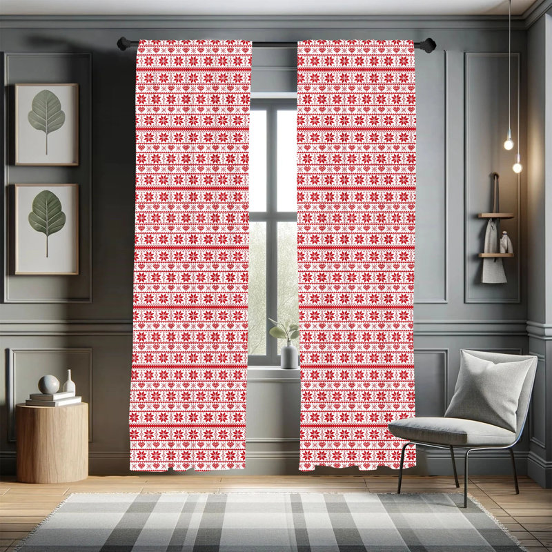 Christmas Geometric Semi-Sheer Rod Pocket Curtain Panels, 28" x 84"