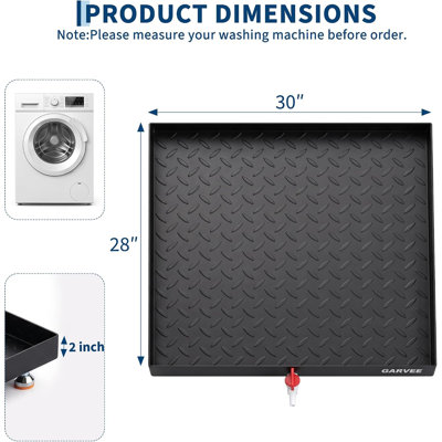 Bac de lavage pour machine à laver avec pieds antidérapants réglables et soupape de drainage, protecteur de plancher en acier au carbone robuste pour laveuse, sécheuse et réfrigérateur - 24 x 24 po, 27 x 25 po, 28 x 30 po