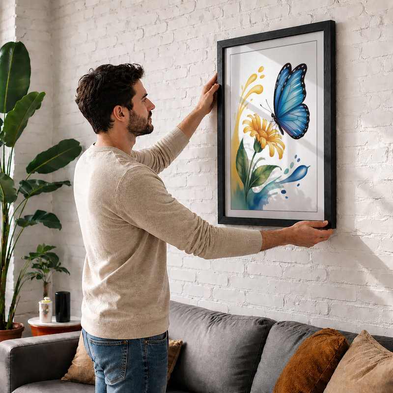 Butterfly and Daisy Botanical - Framed Print, Walnut, A4 - 29.7 x 21.0 cm