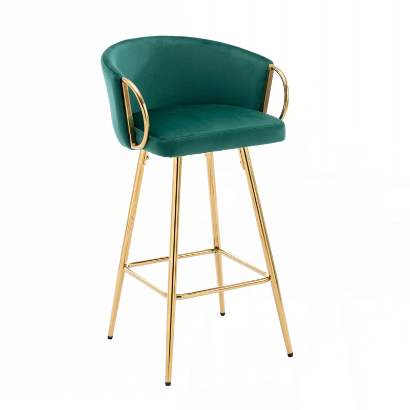 Tabourets Dardar, avec repose-pieds chromé et base / tabouret simple à pieds dorés, Vert