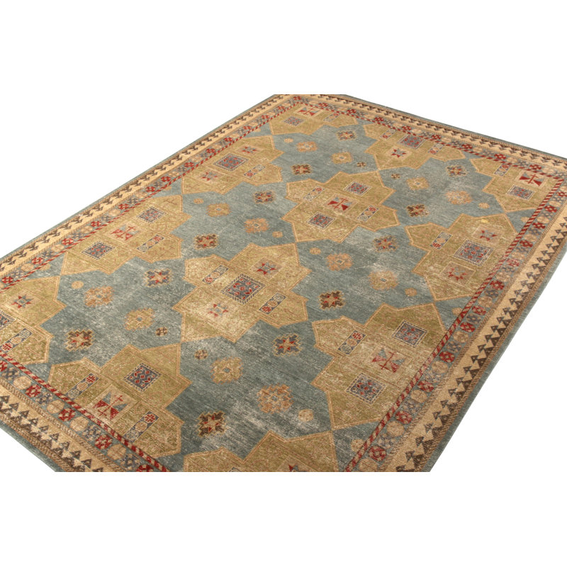 Distressed Homage Hand Knotted Wool Geometric Area Rug, Rectangle 5' x 7'
