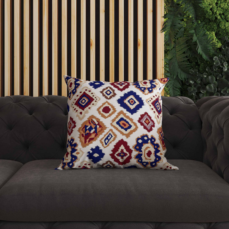 Coussin intérieur / extérieur Ikat Diamond, Carré 18 po, Bleu / Blanc / Orange