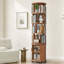 Bibliothèque pivotante à 6 niveaux avec portes, pivotant à 360°, sur roulettes, en bois massif, idéale pour les petits espaces, les coins, les chambres et les bureaux.