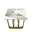 Table de bout rectangulaire en pierre frittée avec base stable et structure polyvalente en métal doré