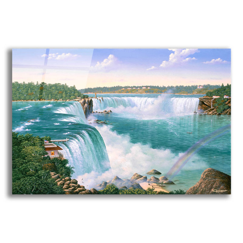 «Niagara Falls In 1860» par Eduardo Camoes, art mural en verre acrylique, H 16 po x l 24 po x P 0,2 po
